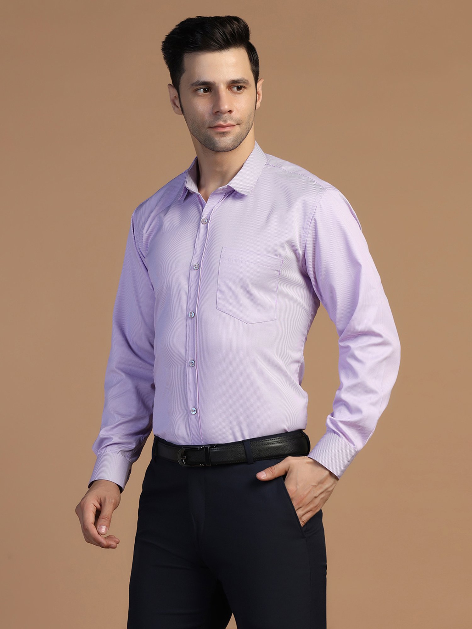 TAHVO Purple Regular Fit Striped Shirt