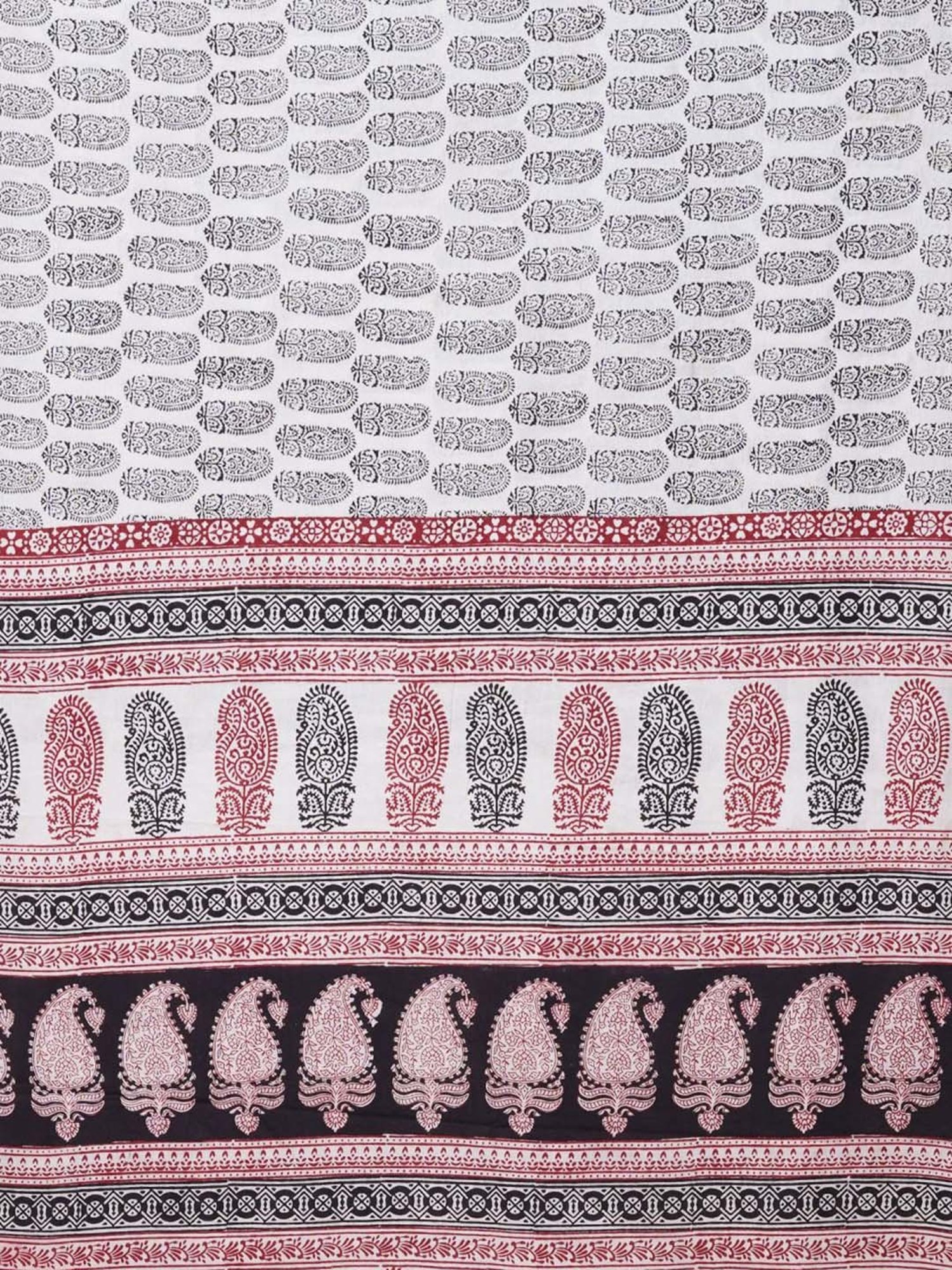 Unnati Silks White & Black Cotton Printed Saree With Unstitched Blouse