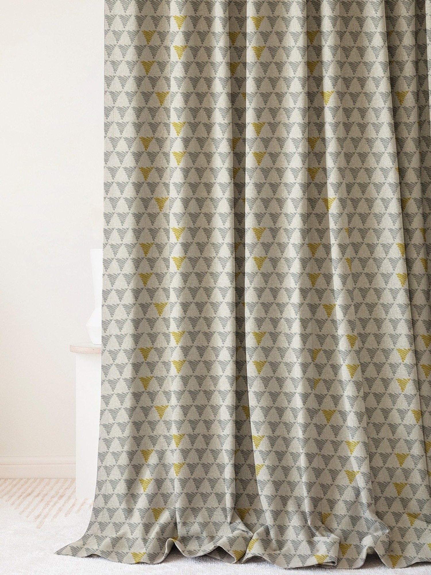 SPACES DRAPE STORY Elegent Grey & Yellow Polyester 8 FT Door Curtain - Set of 2
