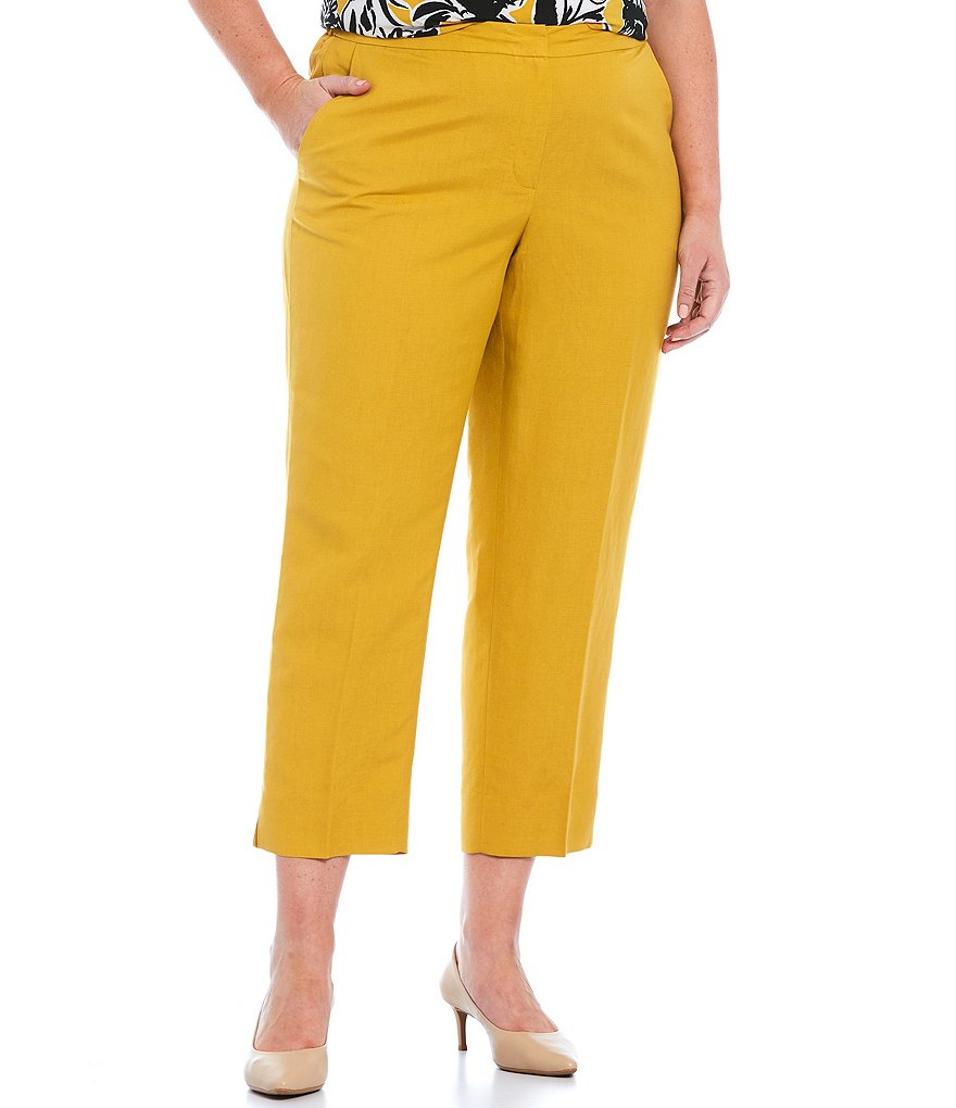 Kasper Plus Size Side Zip Cropped Linen Pants