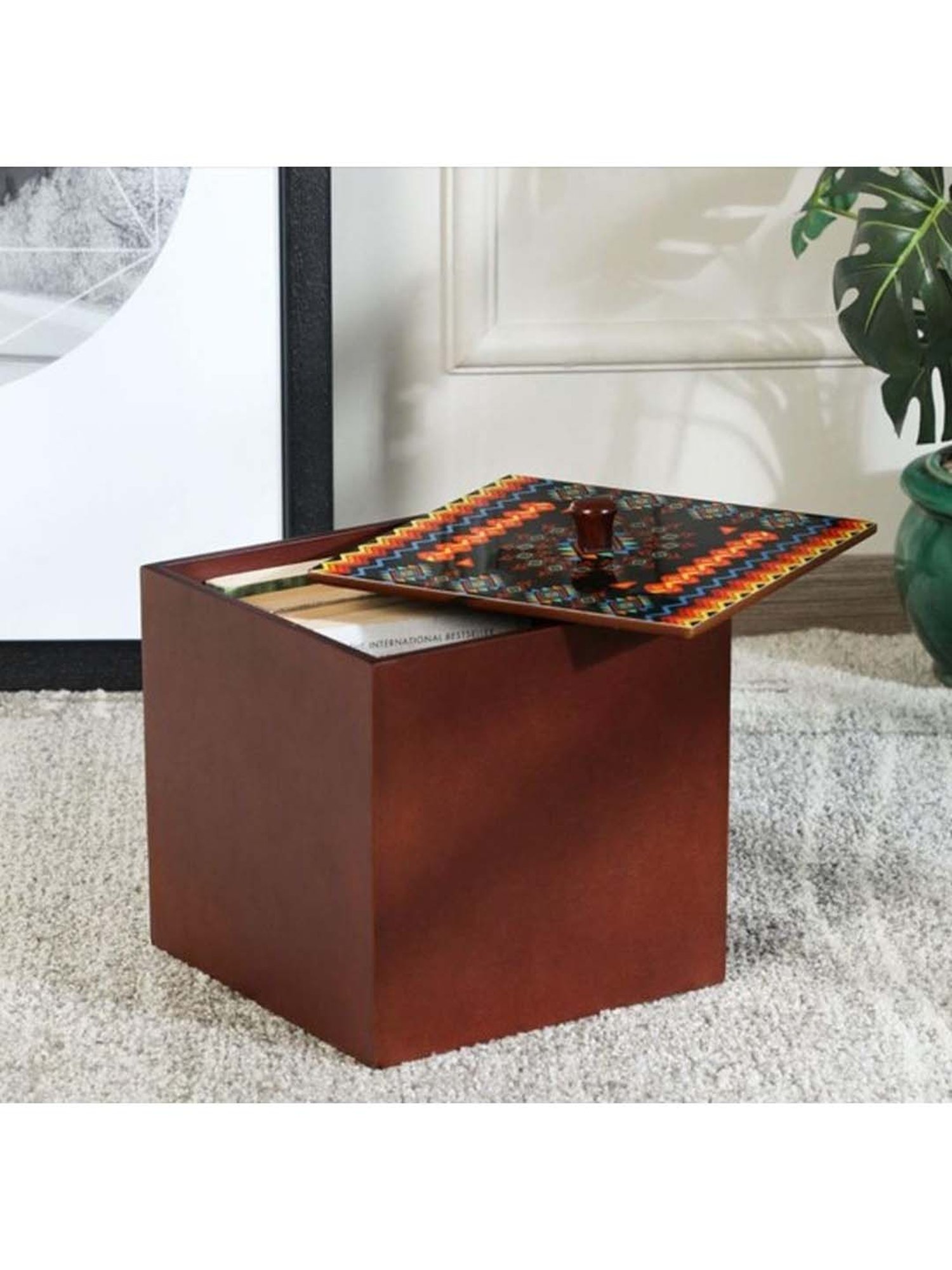 Crayton MDF Geometric Design Storage Box with Cap - Set of 1