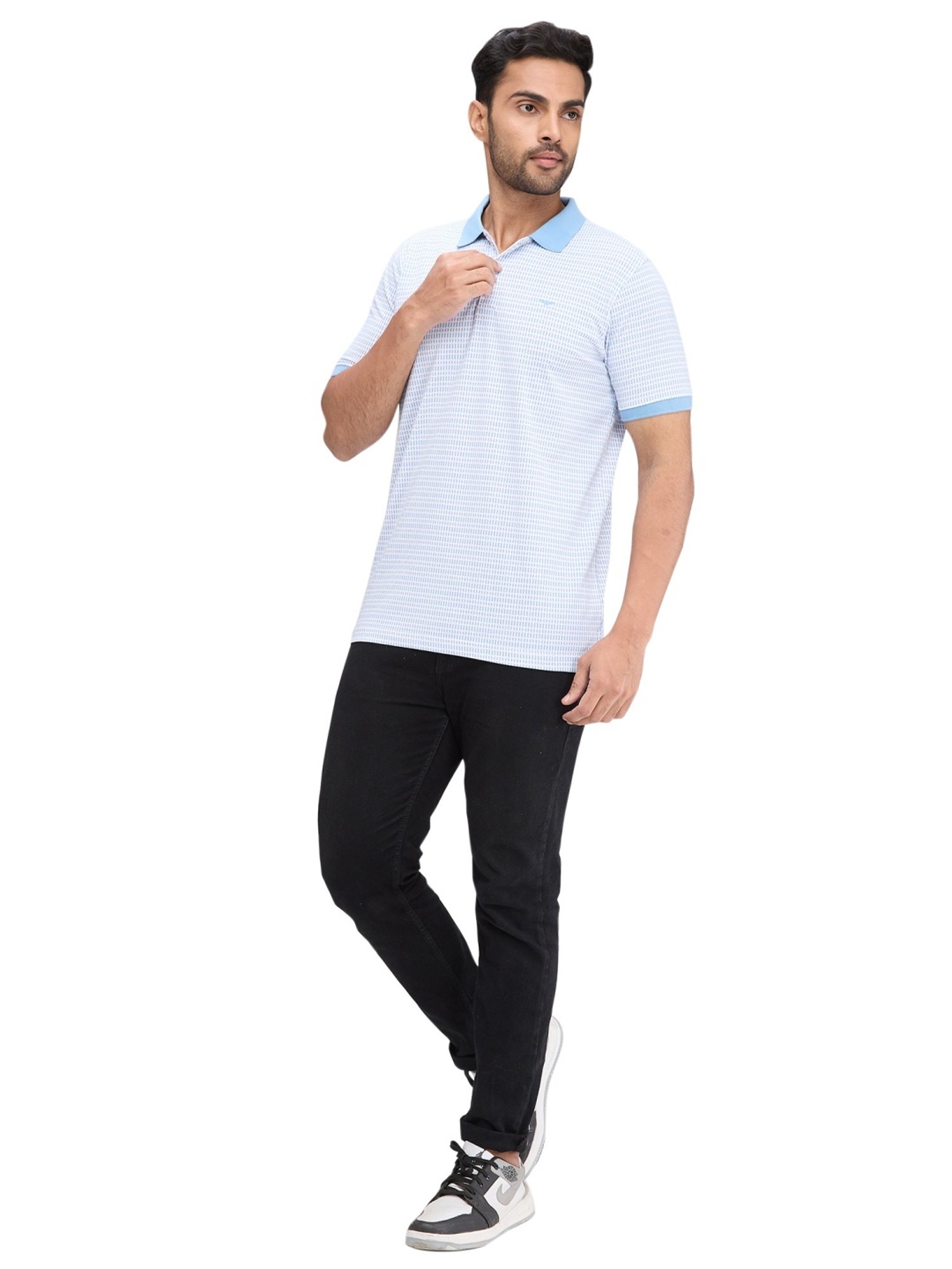 Park Avenue Blue Slim Fit Printed Polo T-Shirt
