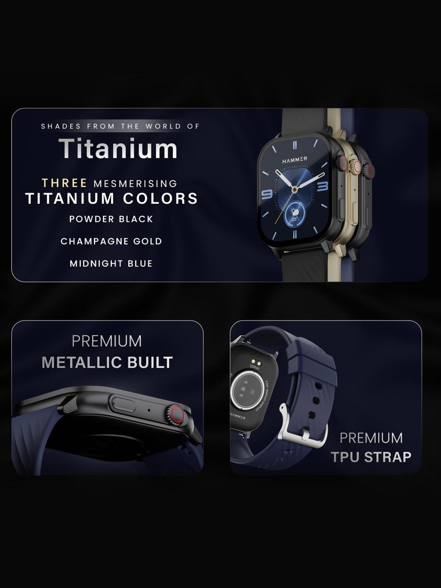 Hammer Arctic BT Calling Smartwatch with 2.04 inch SUPER AMOLED  Display (Midnight Blue)