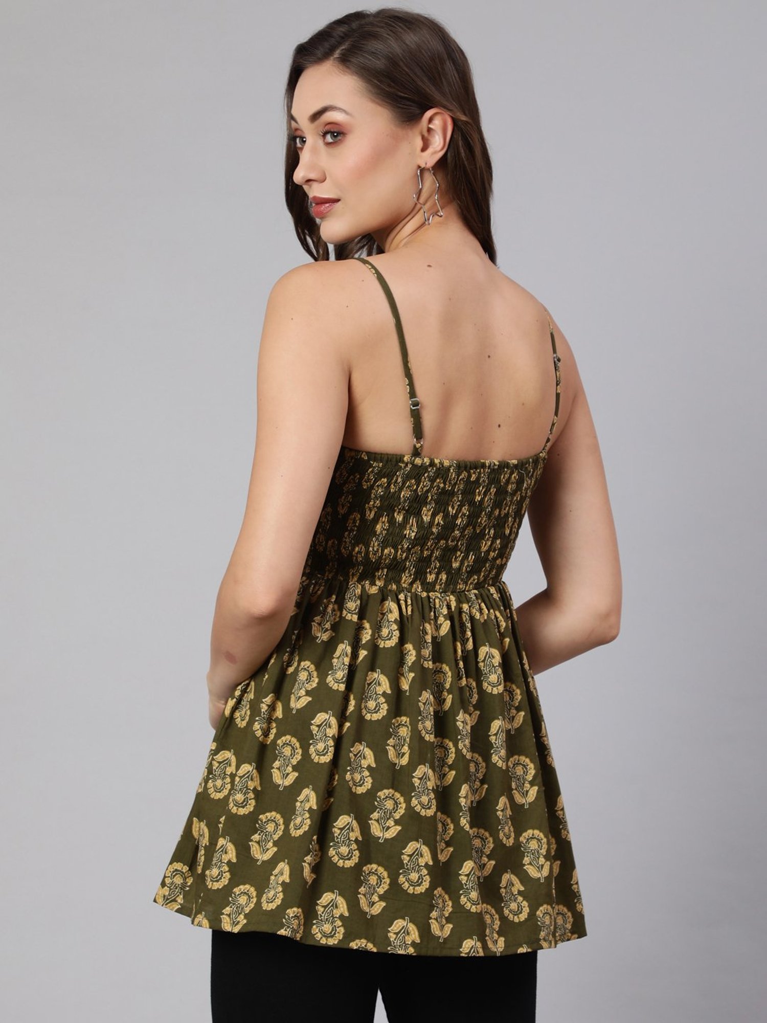 Jaipur Kurti Green Printed Top