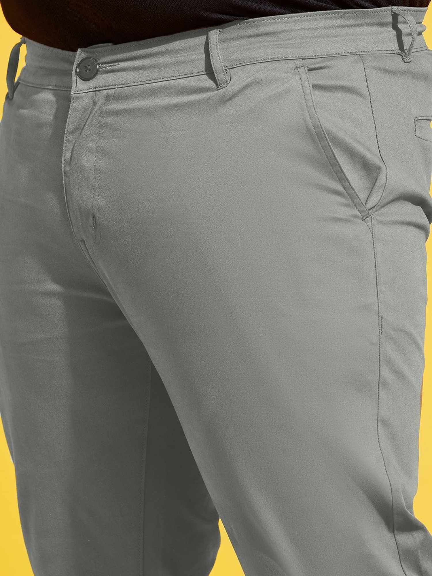 Bigbanana Plus Size Grey Cotton Regular Fit Chinos