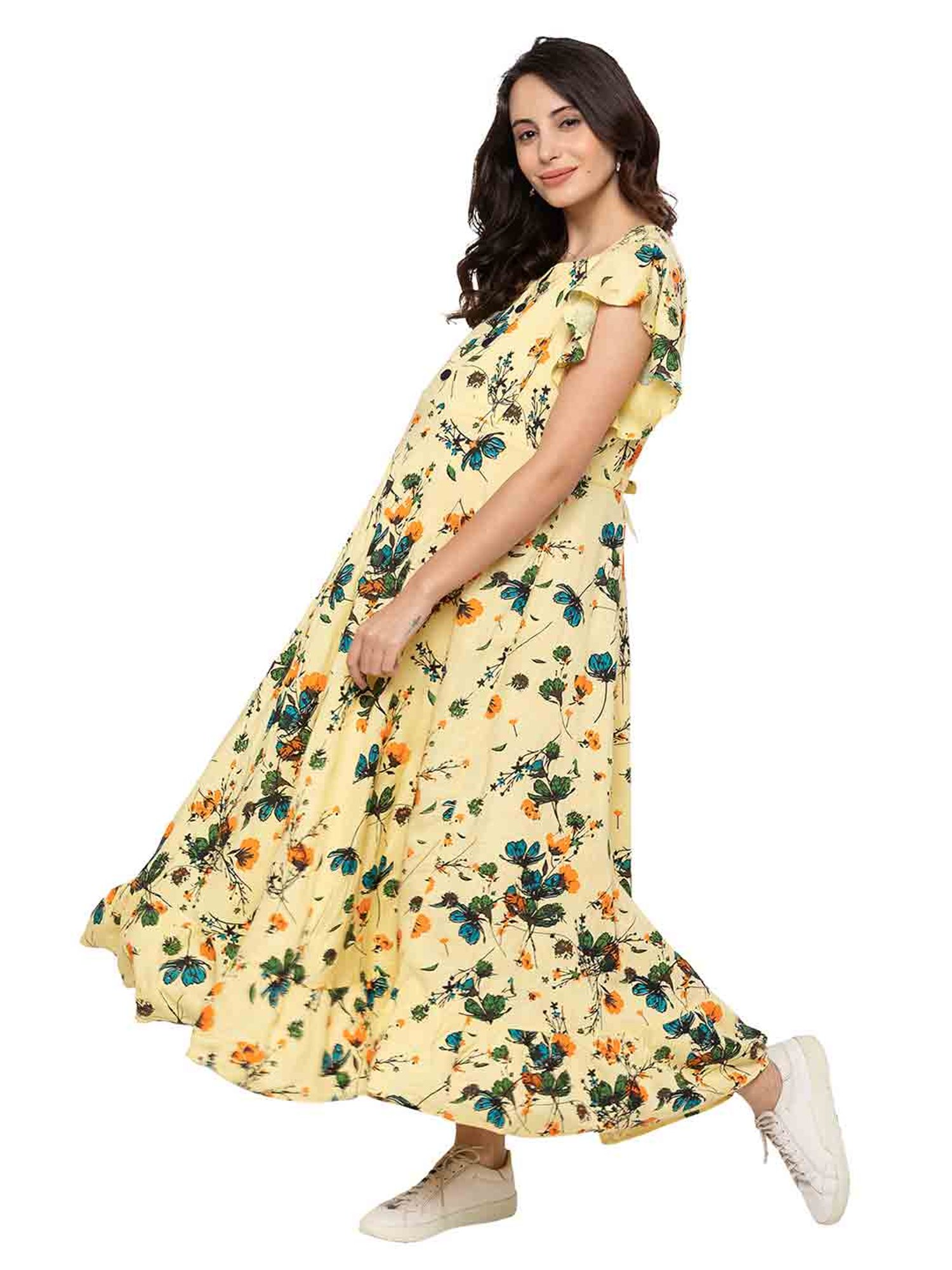 MomToBe Yellow Floral Print Maternity Dress