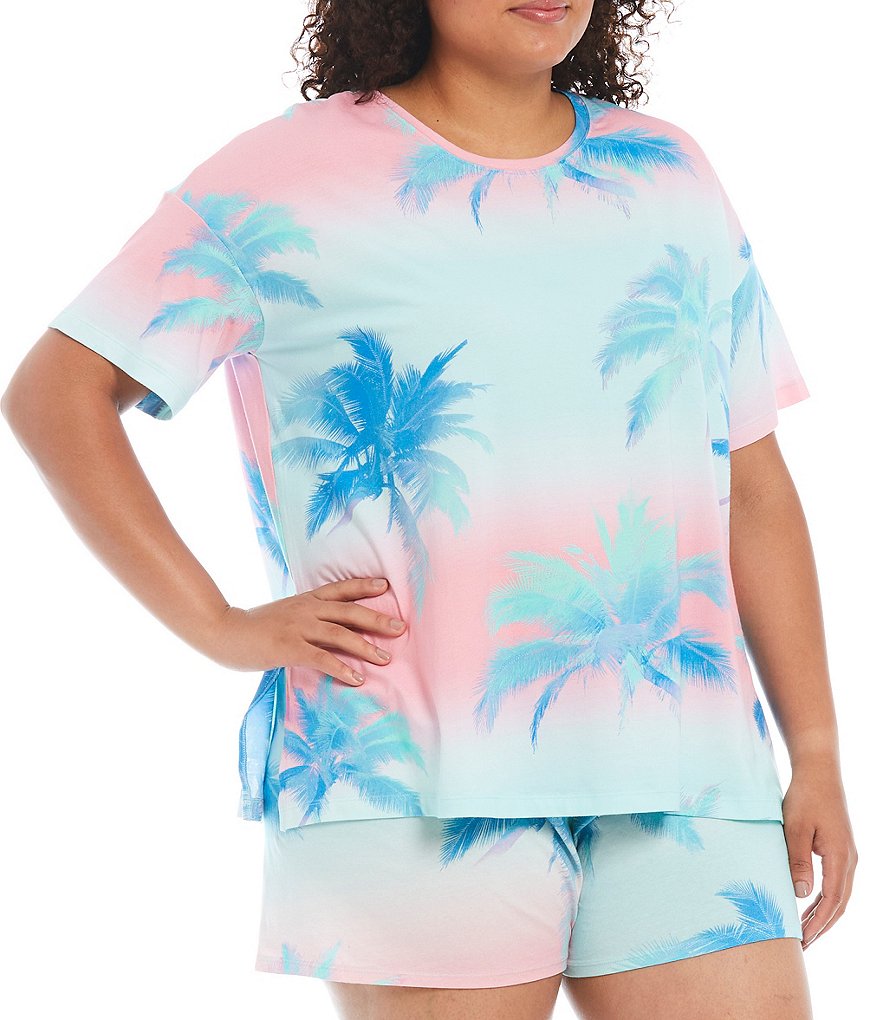 Jasmine & Ginger Plus Tropical Print Jersey Knit Coordinating Sleep Tee