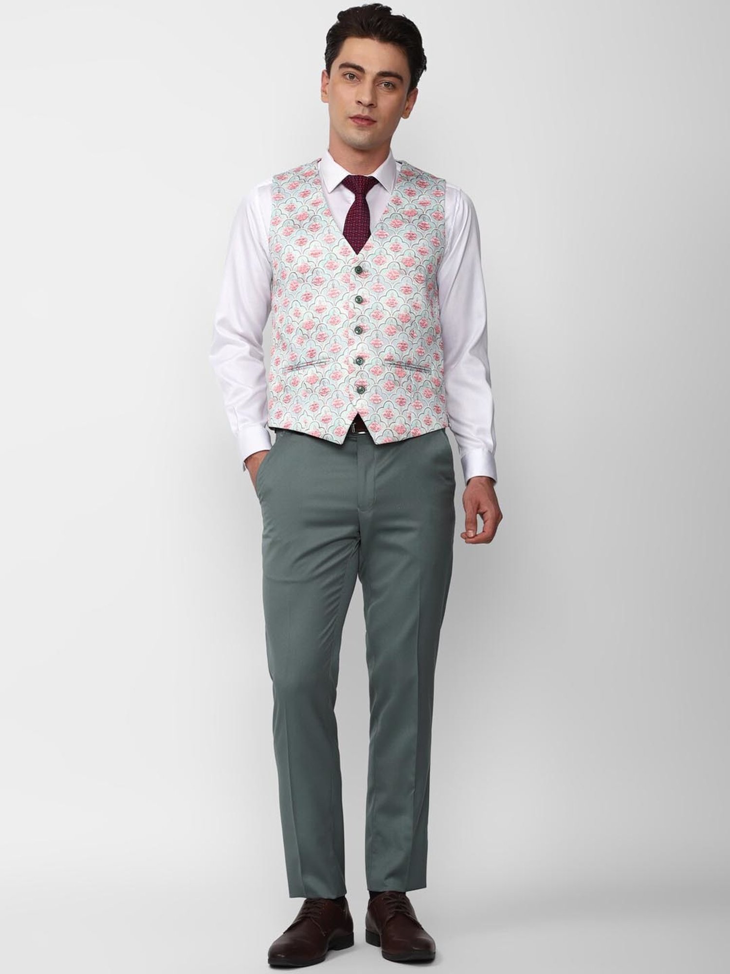 Peter England Elite Grey Slim Fit Three Piece Suit