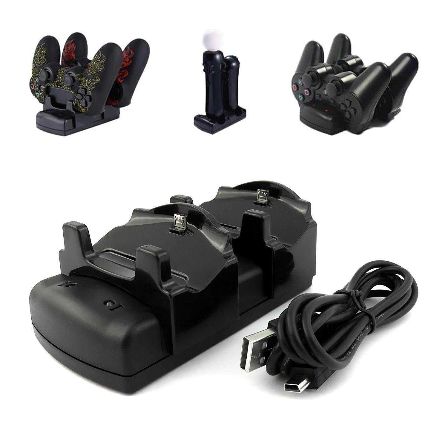 Kailisen PlayStation 3 Controller Charger PS3 / PS3 Move / PS4 Dock with USB Cable, 2 Port Charging Dock Station DualDock Charger Stand 3-in-1