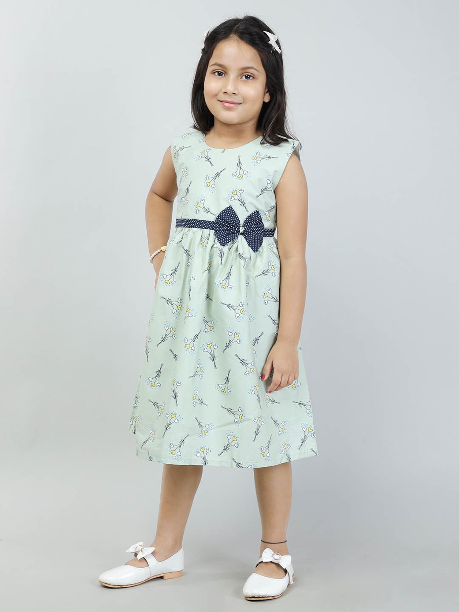 Todd N Teen Kids Mint Green Printed Frock