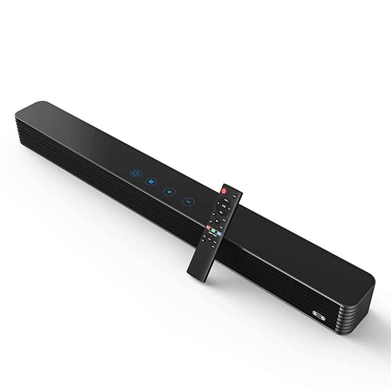 Soundbar, Bestisan TV Sound Bar Wired and Wireless Bluetooth 5.0 Home Theater Speakers (4 Drivers, Enhanced Bass Technology, Dual Connection Methods, Dialogue/Movie/Music Audio Mode)