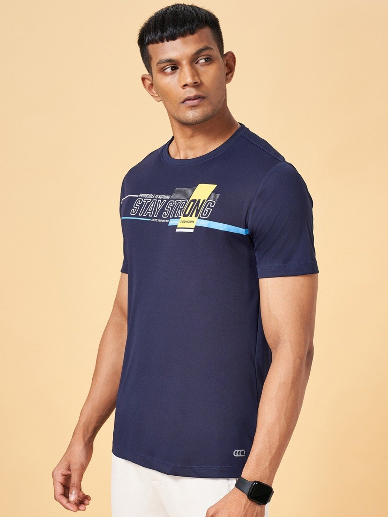 Ajile by Pantaloons Navy Blue Slim Fit Printed T-Shirt