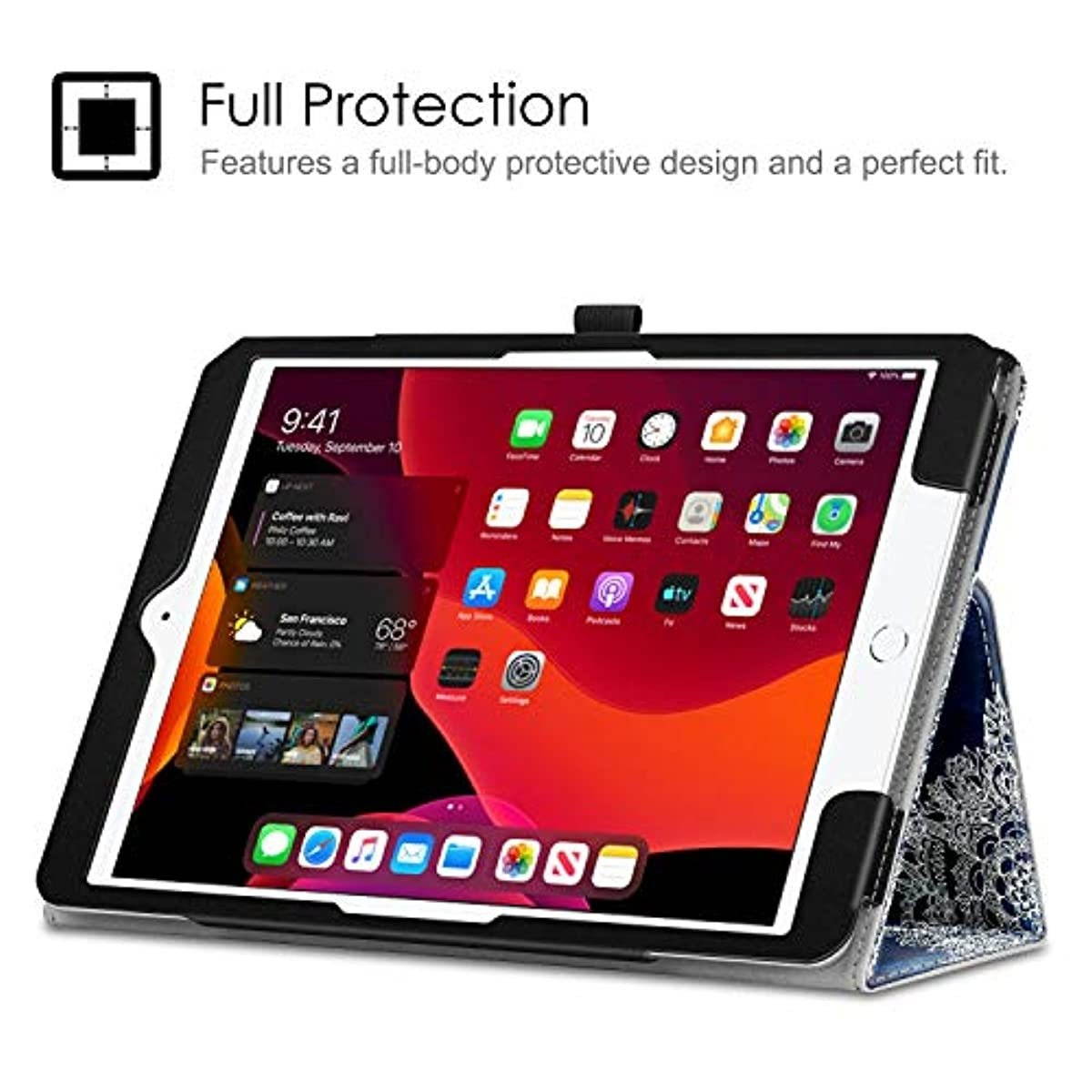 Fintie Case with Pencil Holder for iPad 7th Gen 10.2 Inch 2019 - Premium Vegan Leather Stand Back Cover, Support Auto Sleep/Wake, Indigo Dreams