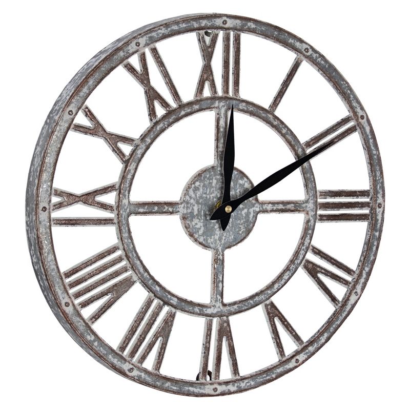 15" Galvanized Metal Wall Clock Whitewashed Gray - American Art Decor