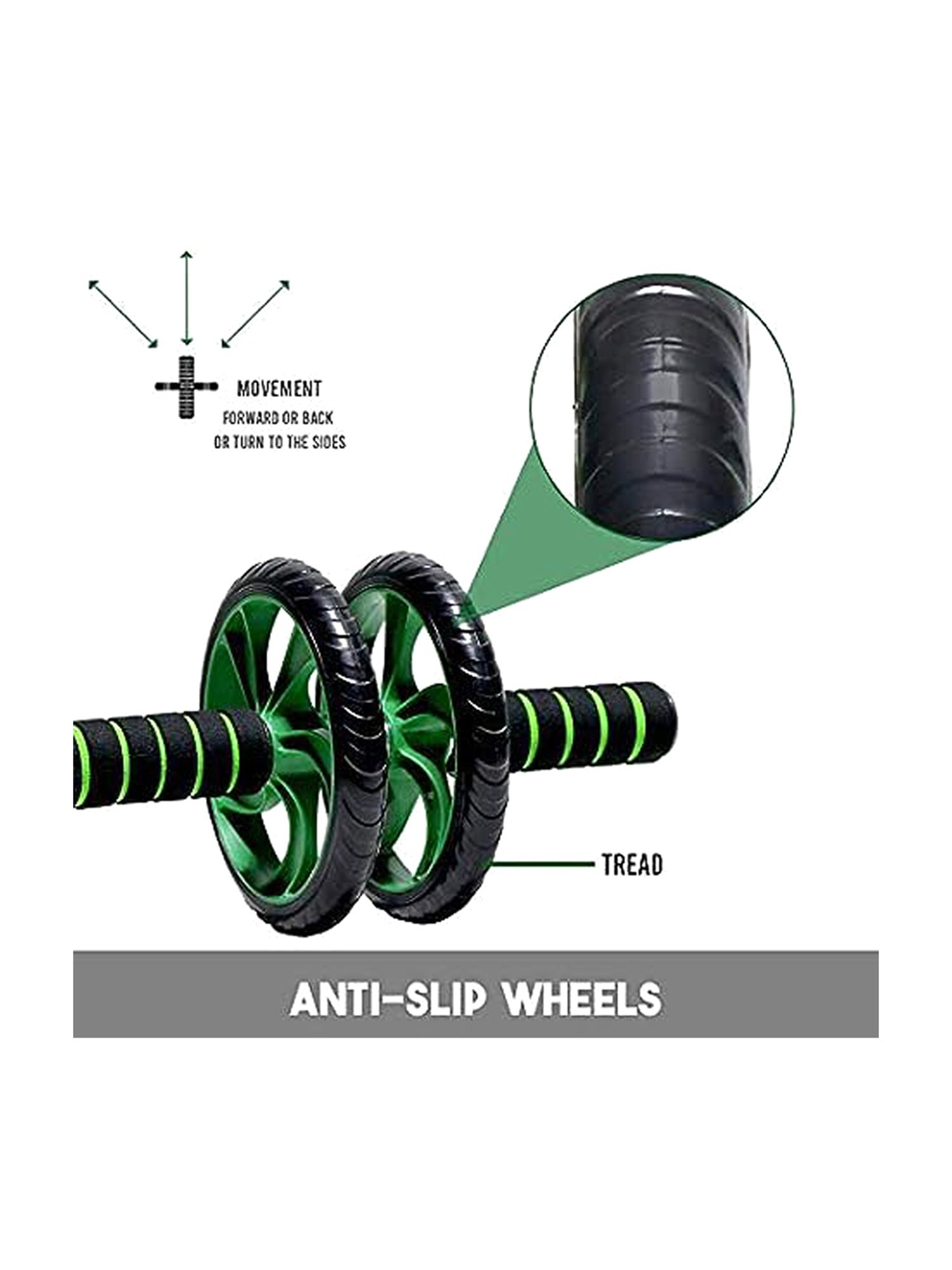 PAXMAX 2 Wheel Anti Skid Total Body AB Roller Exerciser for Abdominal Stomach (Green)