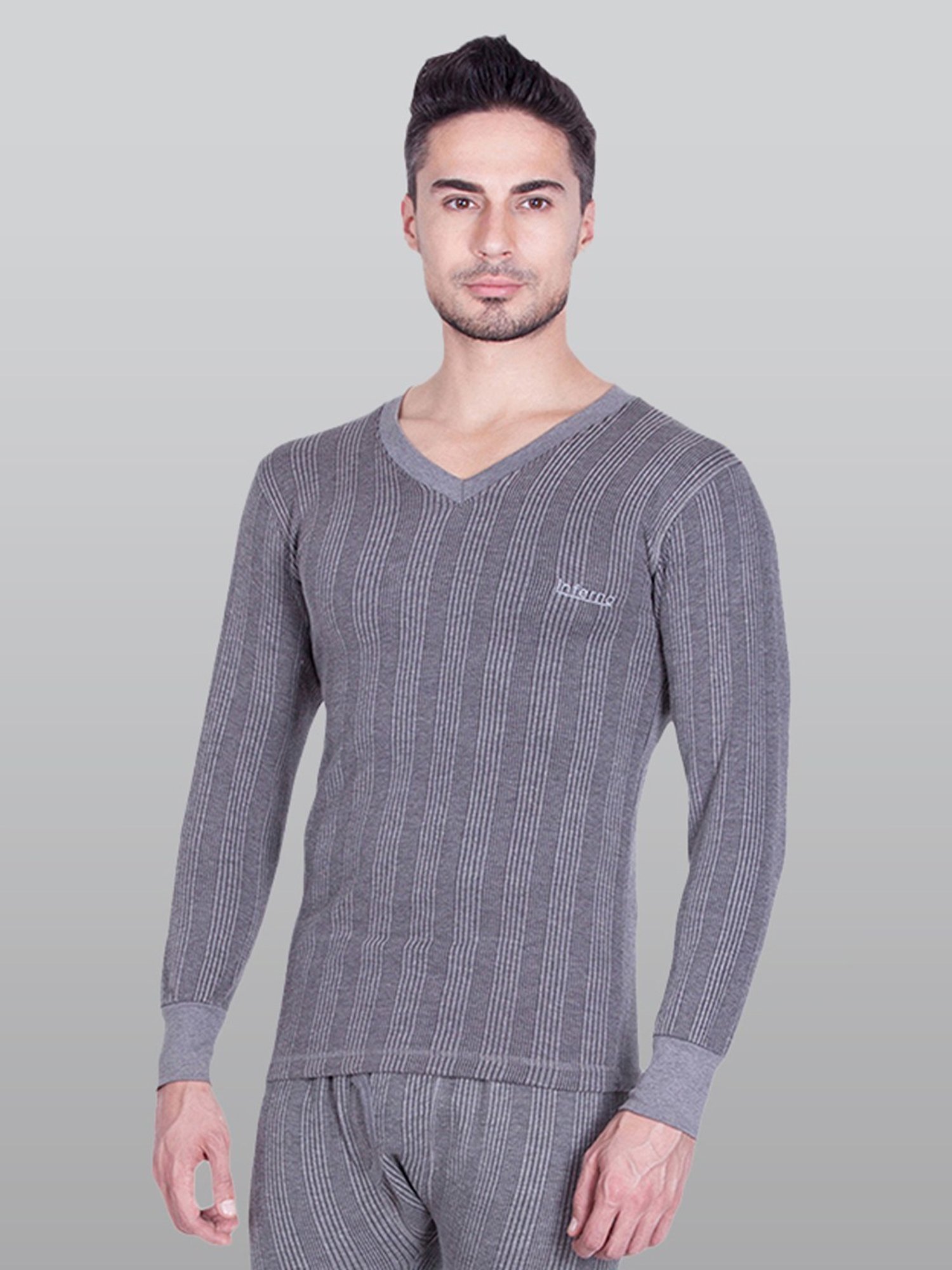 LUX Inferno Grey & White Skinny Fit Striped Thermal Top - Pack of 2