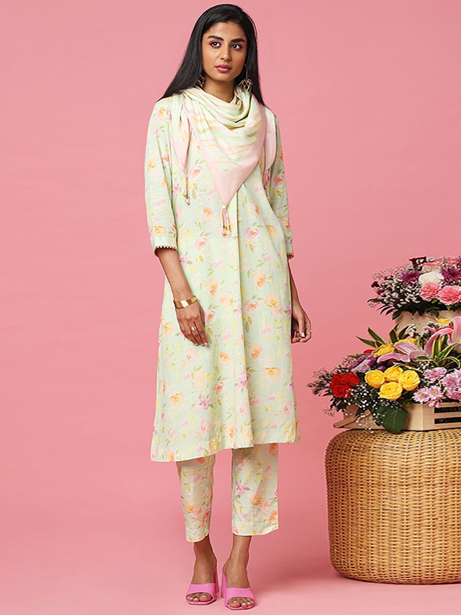 Marigold Lane Mint Green Striped Stole