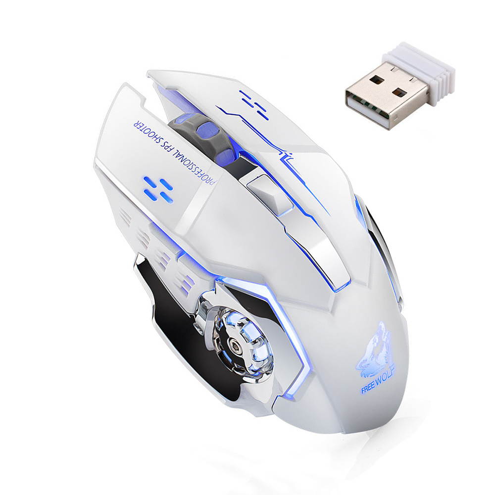 Wireless Mouse 2.4GHz X8 1800DPI Rechargeable Silent 6 Buttons 7 Colors LED Backlit Breath Usb Optical Gaming Mouse For Laptop Computer Notebook Desktop Game Office