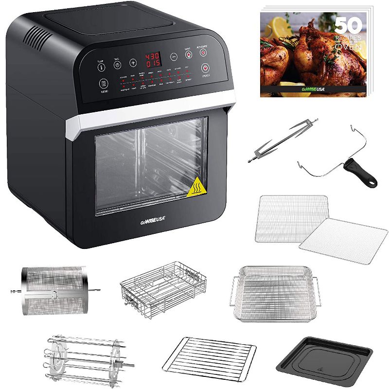GoWISE GW44800-O Deluxe 12.7-Quarts 15-in-1 Electric Hot Air Fryer Oven with Rotisserie and Dehydrator, 3 Rack Levels, Accessories, and 50 Recipes