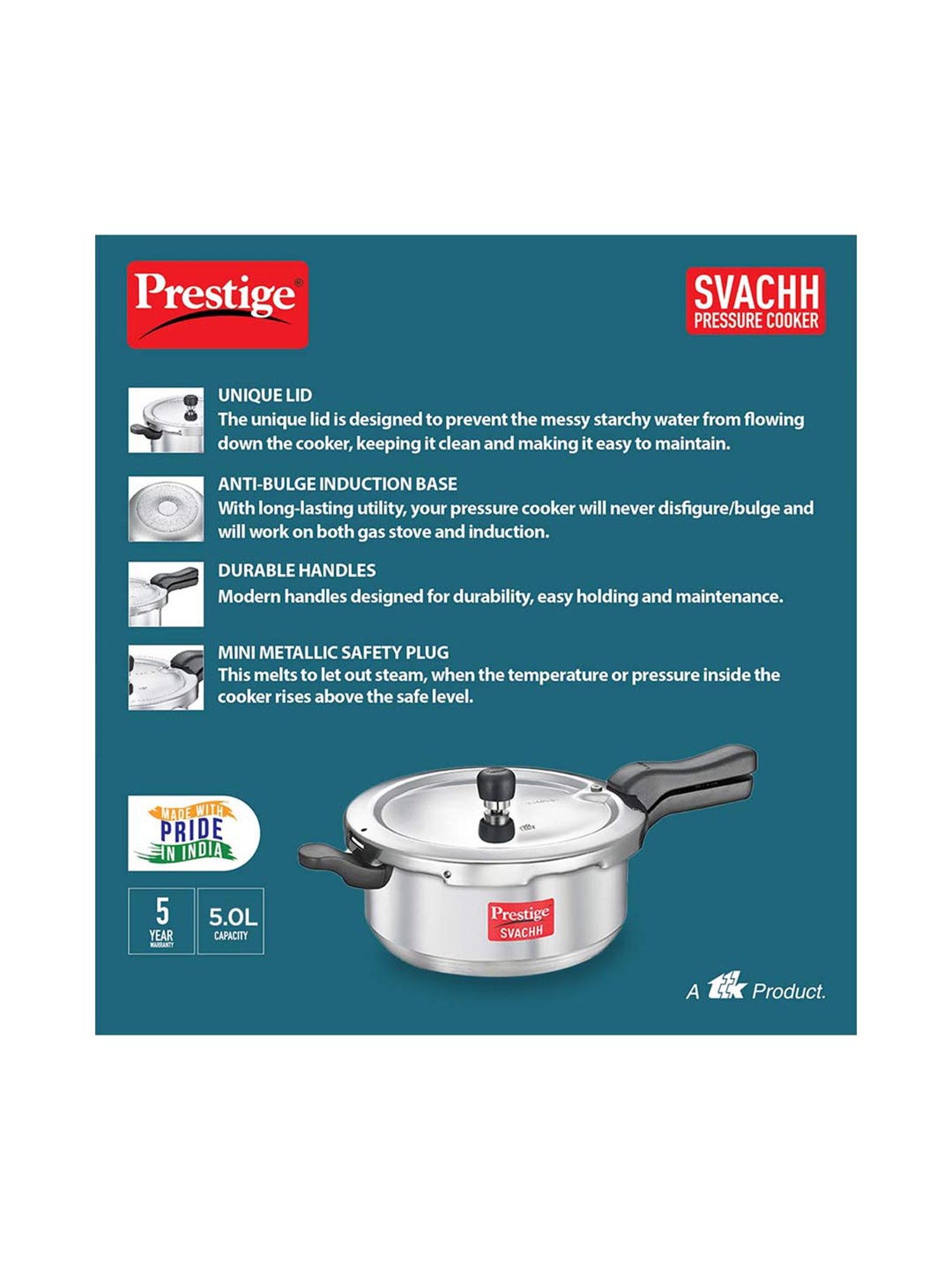 Pigeon Silver Stainless steel Pressure Cooker (10 L)