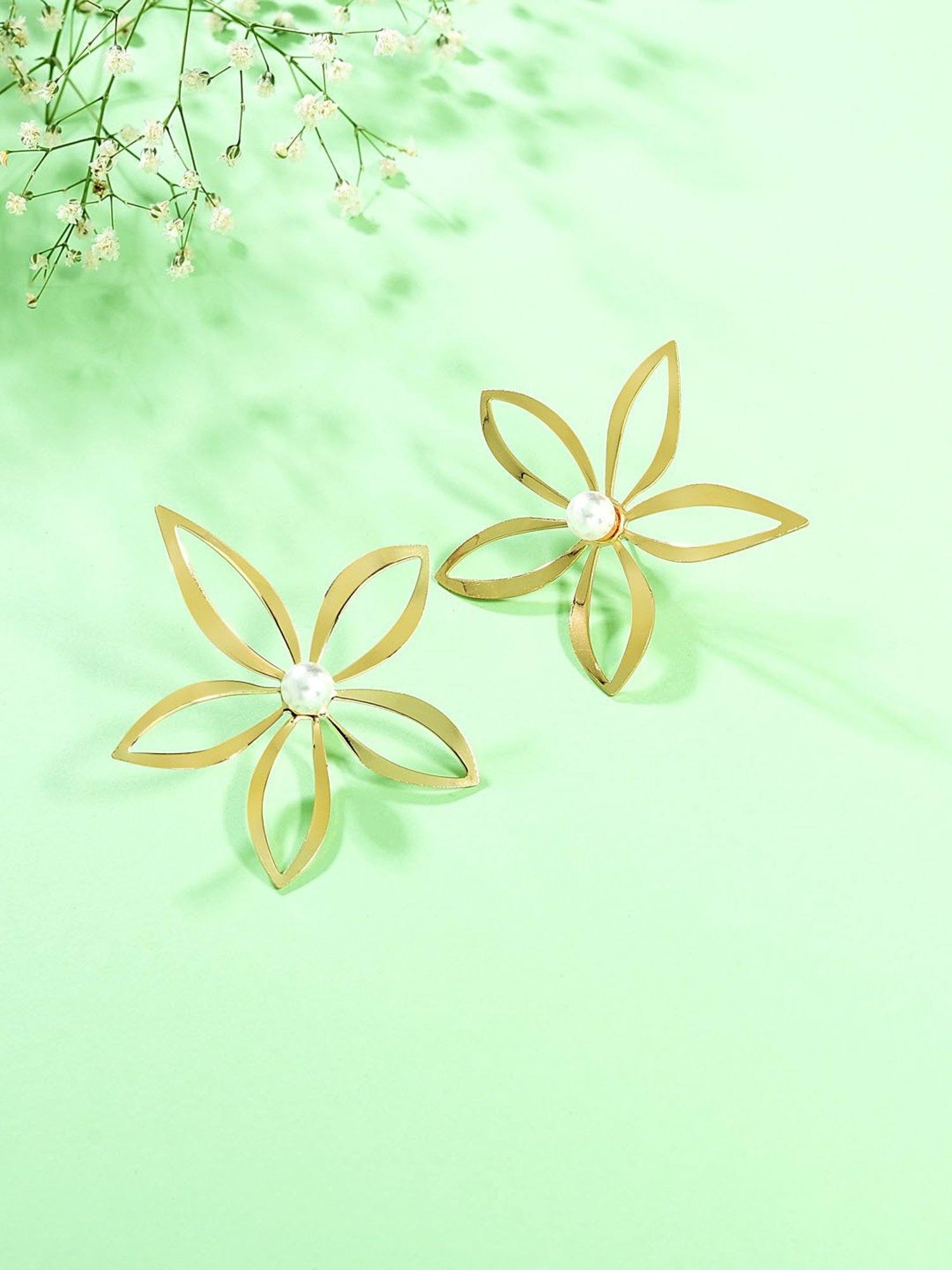 ToniQ Pearl Gold-Plated Floral Stud Earrings for Women