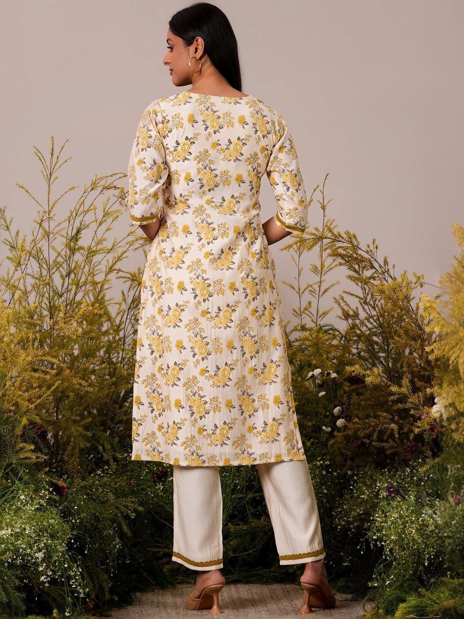 Libas Beige Printed Kurta Palazzo Set