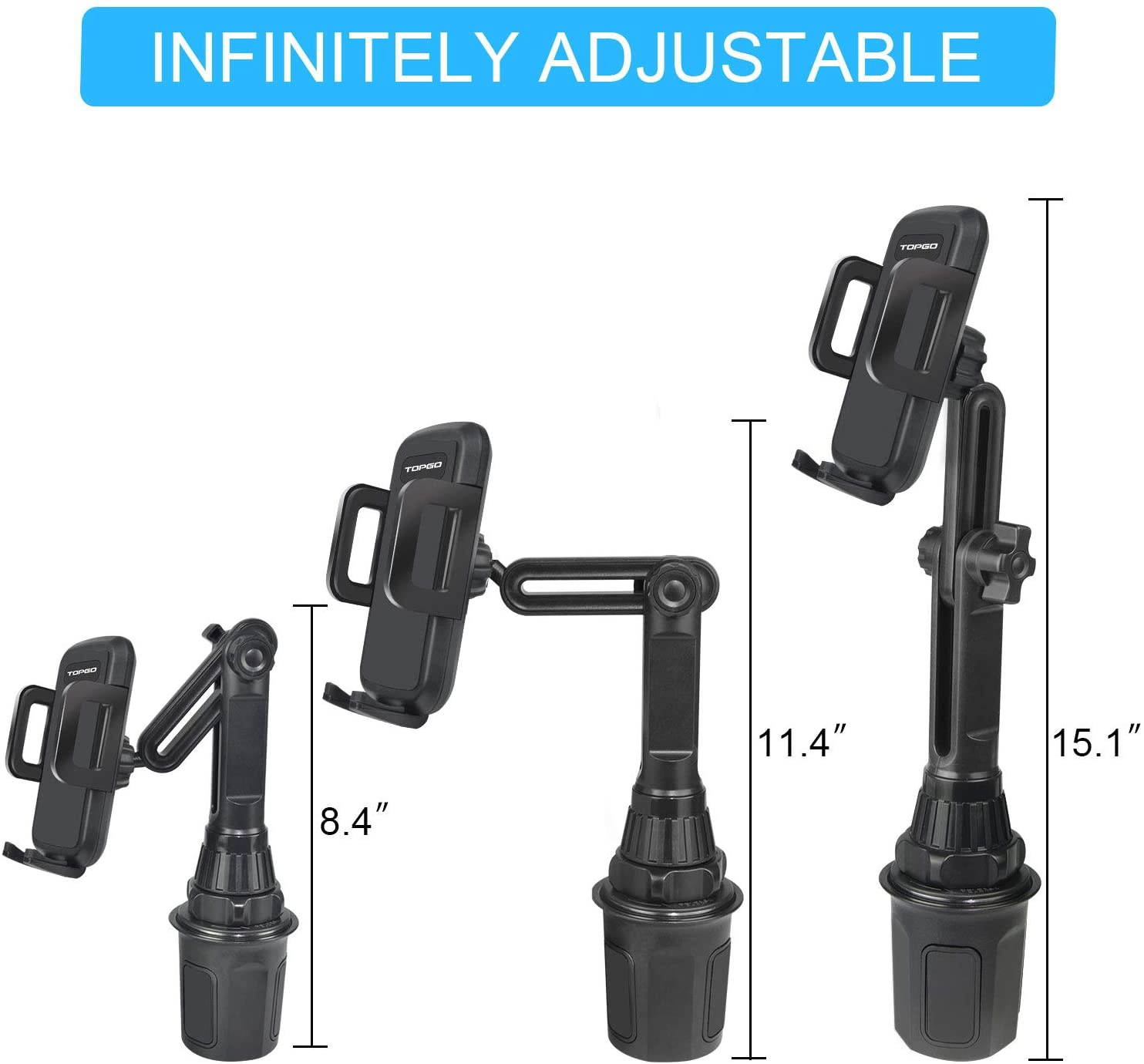 Car-Cup-Holder-Phone-Mount Adjustable Long Pole Automobile Cup Holder Smart Phone Cradle Car Mount for iPhone 11 Pro/XR/XS Max/X/8/7 Plus/6s/Samsung S10 /Note 9/S8 Plus/S7 Edge-Black