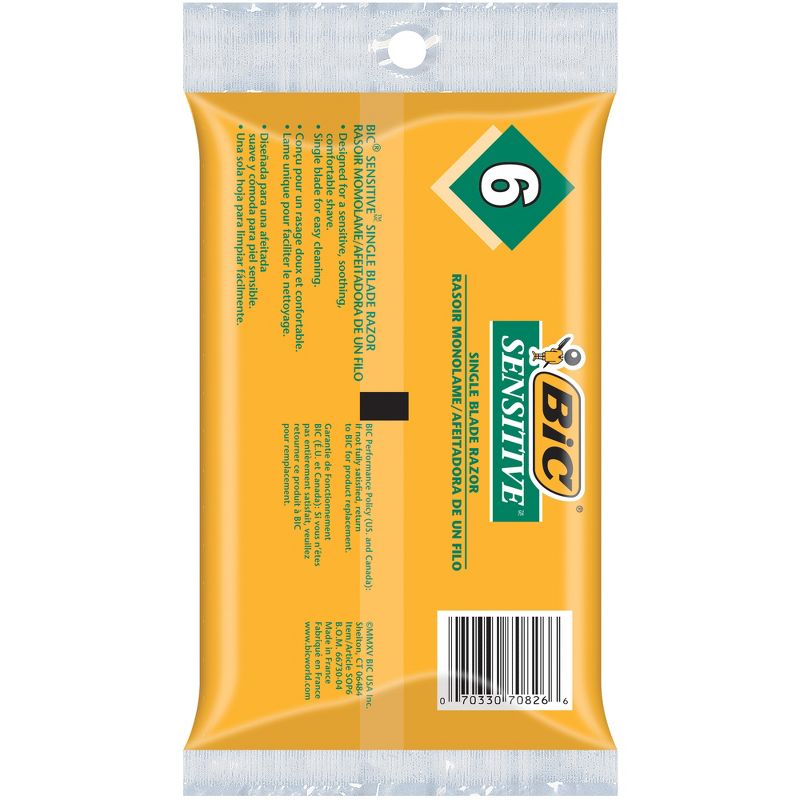 BIC Sensitive Single Blade Men's Disposable Razors - Travel Size - 6ct