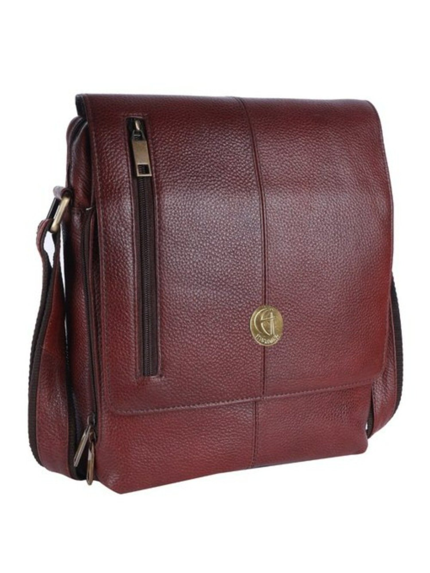 HiLEDER Brown Textured Medium Leather 11 inch Cross Body Bag