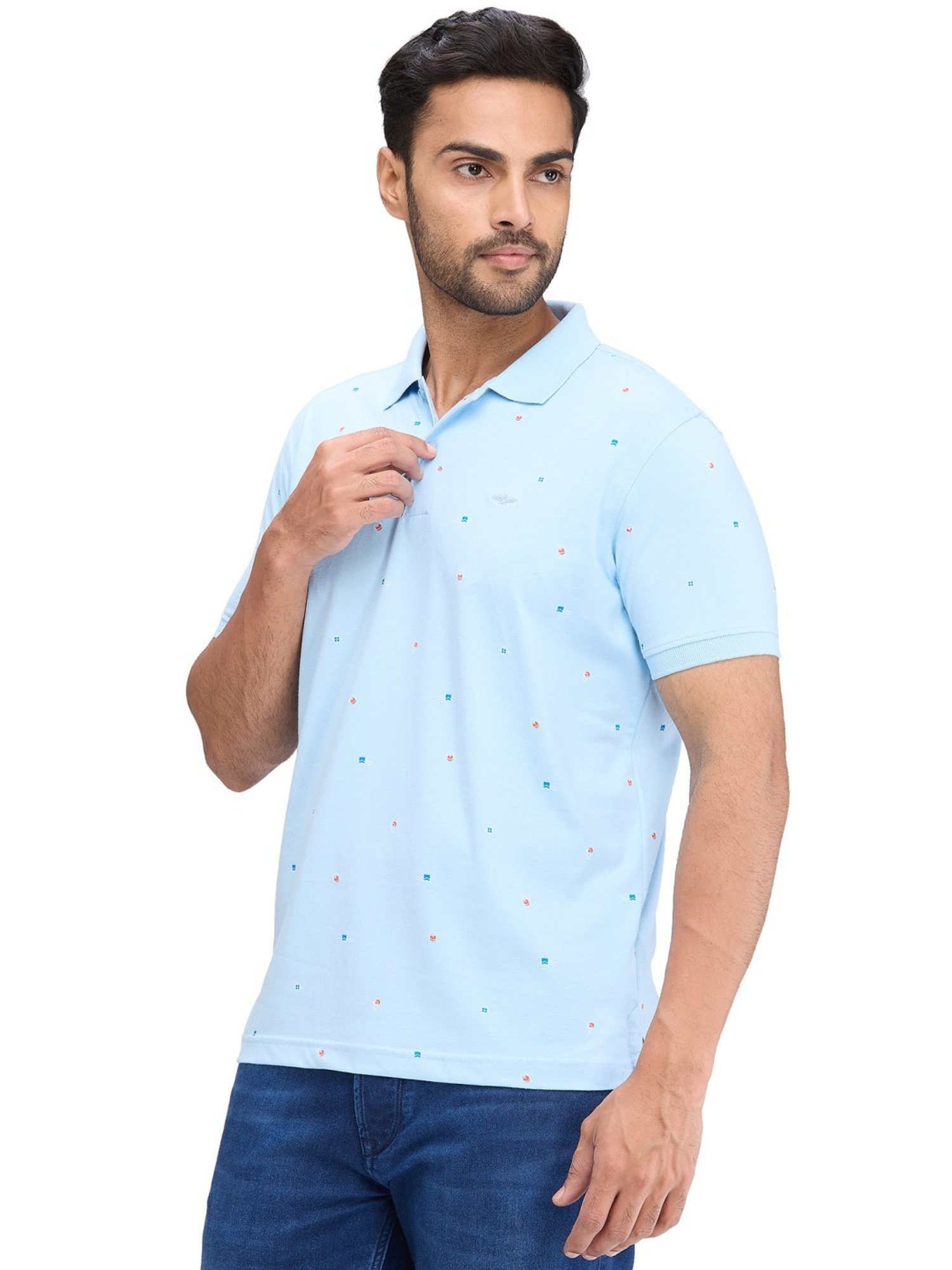 Park Avenue Blue Slim Fit Printed Polo T-Shirt