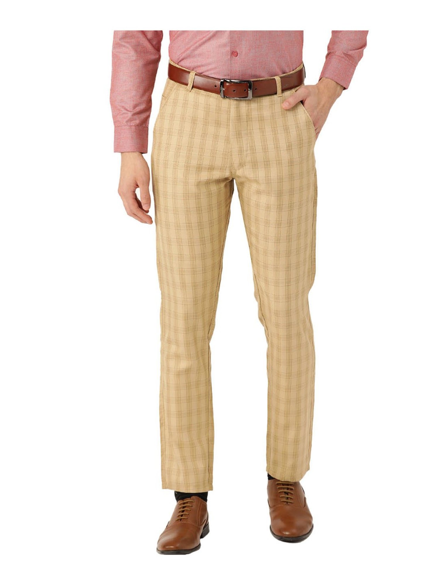Sojanya Beige & Green Checks Trousers
