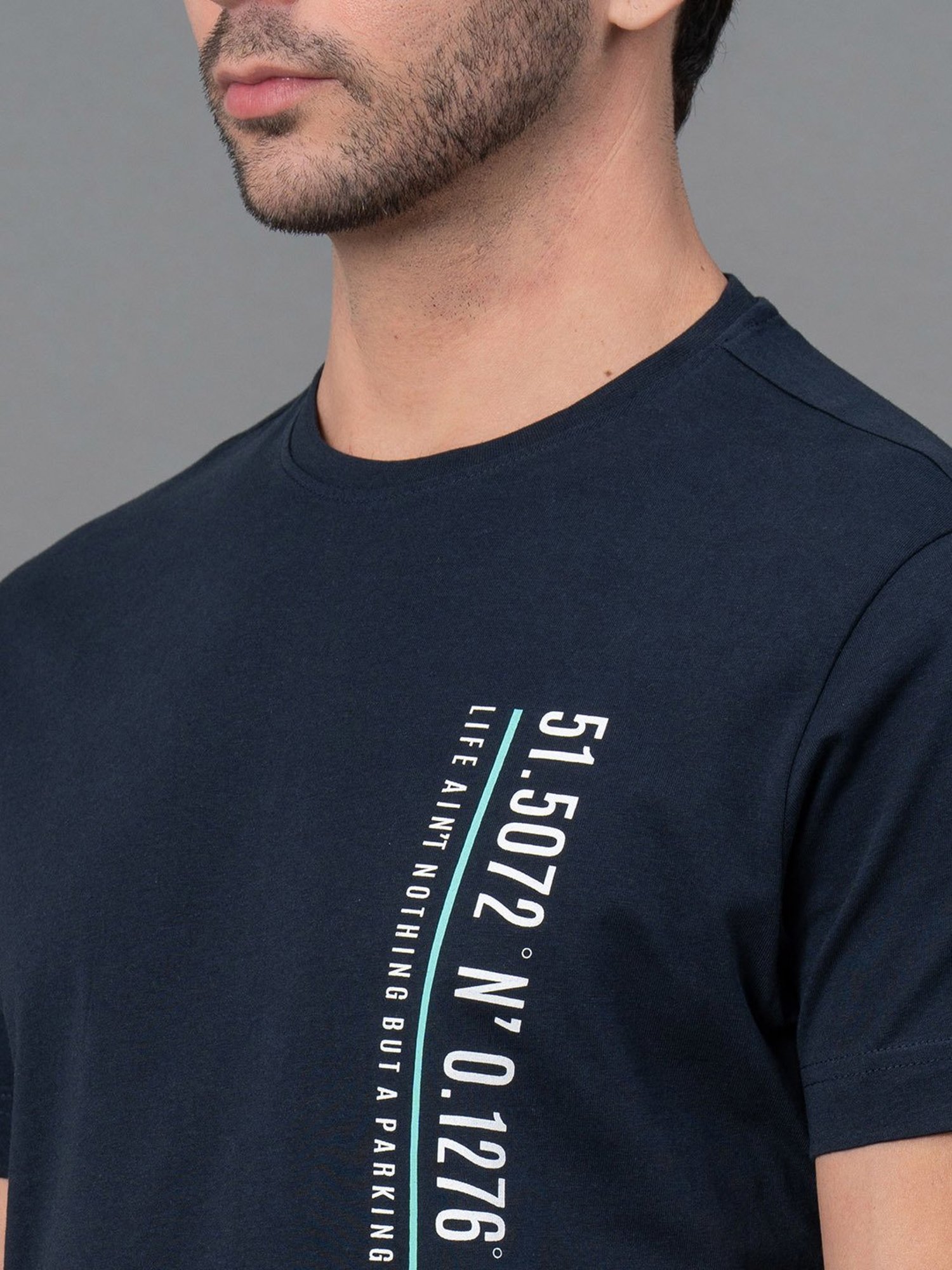 Red Tape Navy Regular Fit Graphic Print Cotton Crew T-Shirt