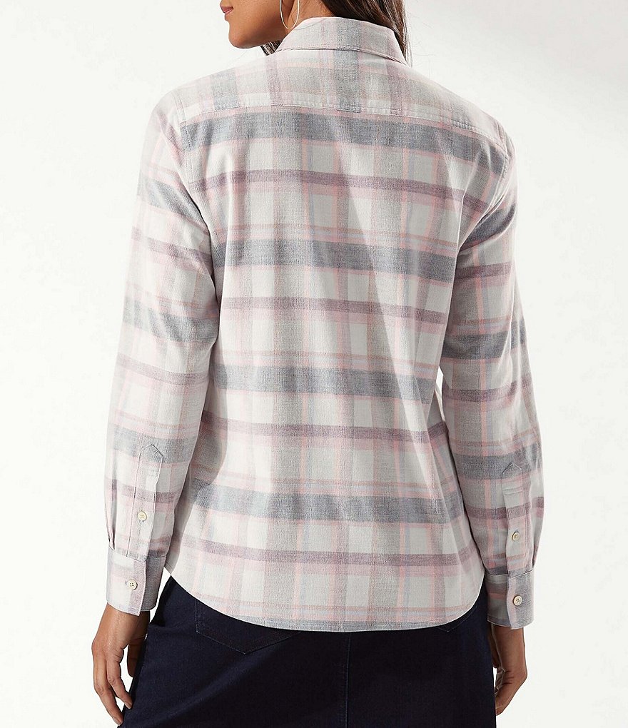 Tommy Bahama Coasta Cord Plaid Shirttail Hem Point Collar Neck Long Sleeve Shirt