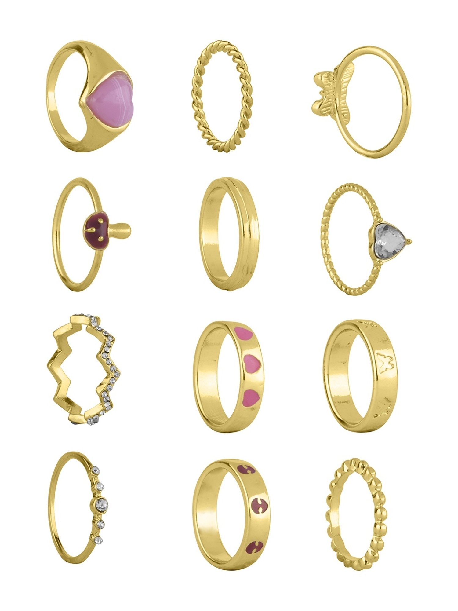 Lilly & Sparkle Enameled & Stone Studded Summer Rings - Set of 12