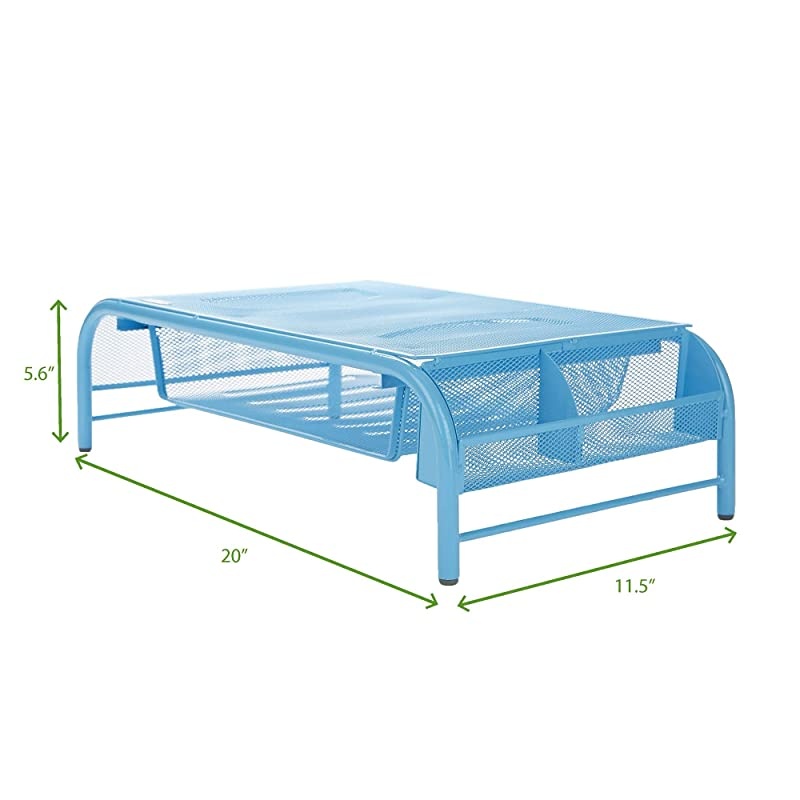 MESHMONSTA-BLU Metal Mesh Desk Drawer, Desktop Monitor Stand Organizer, Blue