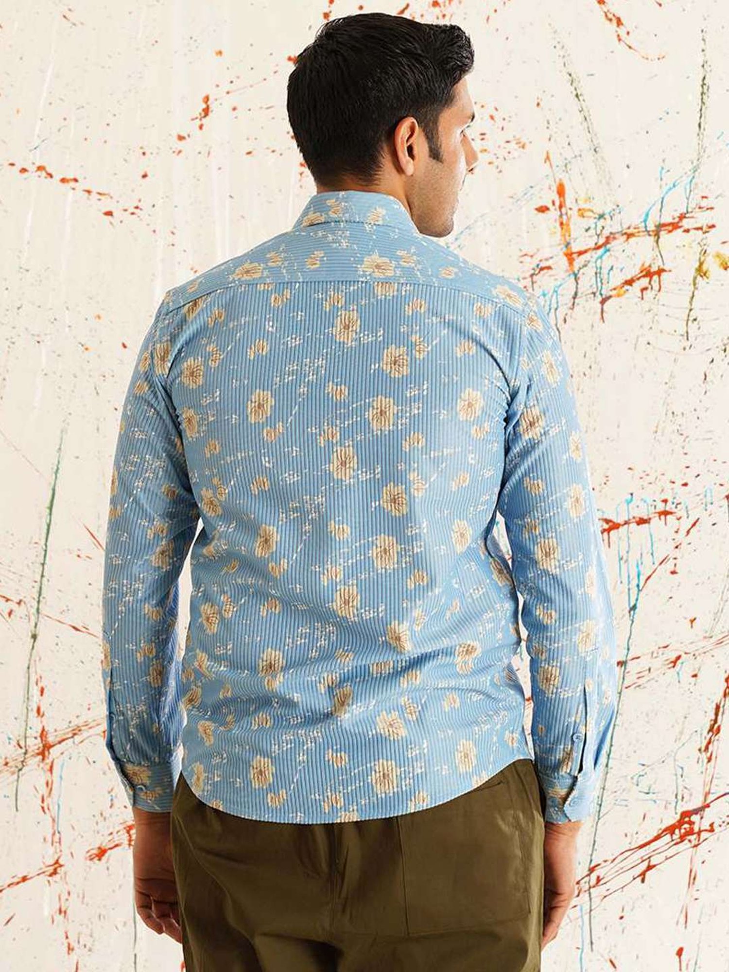 Indian Needle Blue Regular Fit Floral Print Shirt