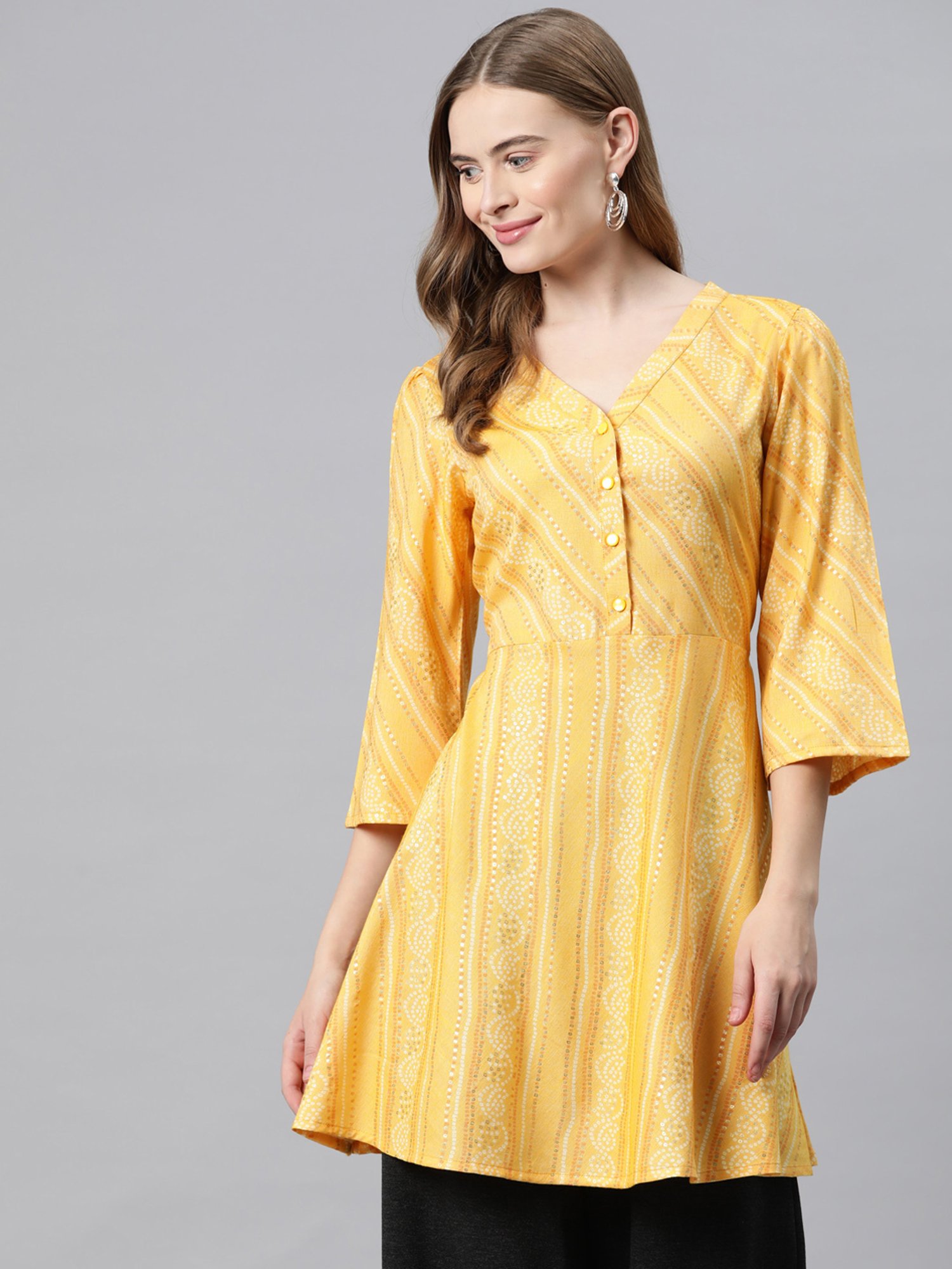 Cottinfab Yellow Printed Top