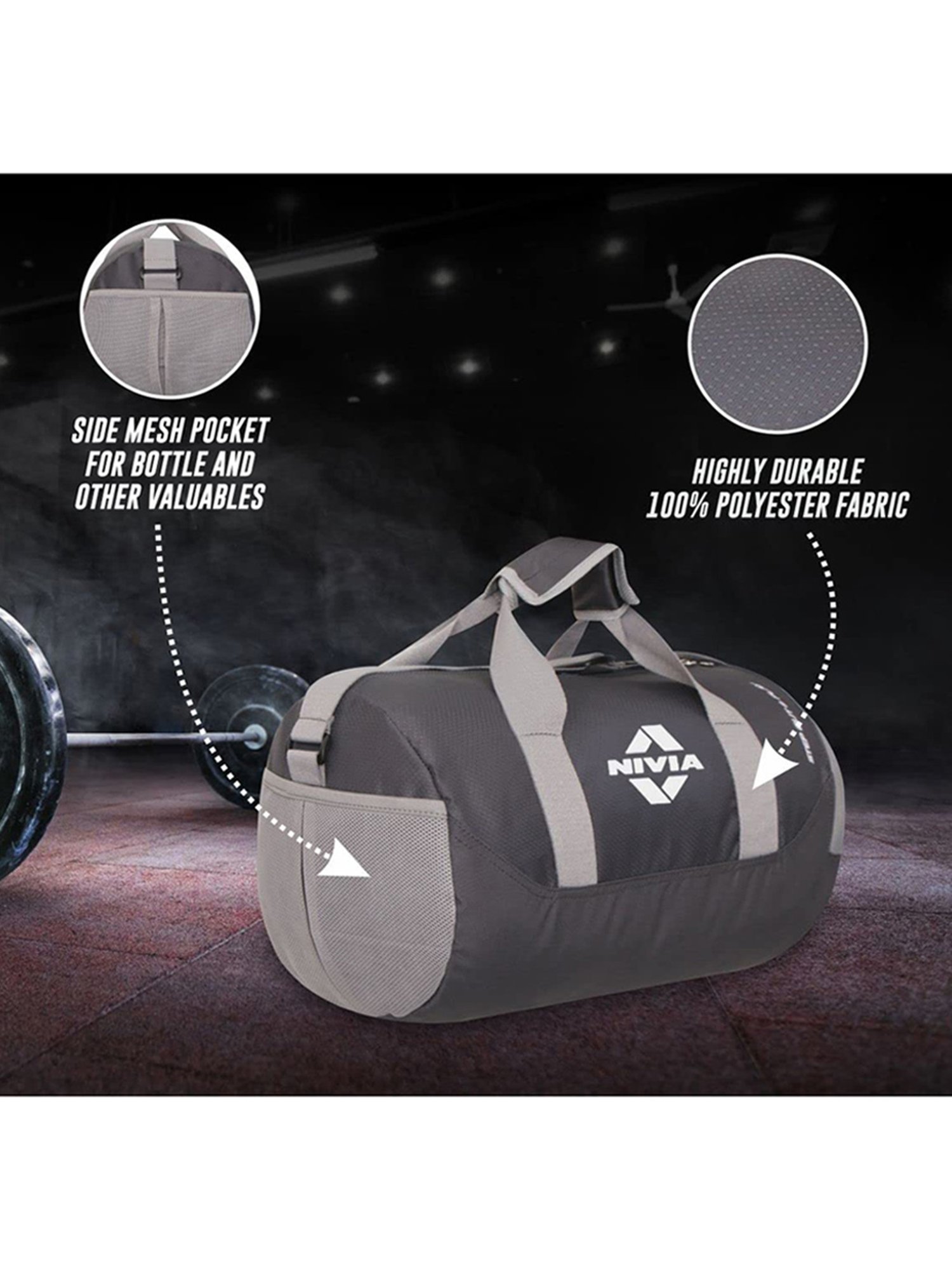 Nivia Beast Gym Bag (Grey) Size - Medium