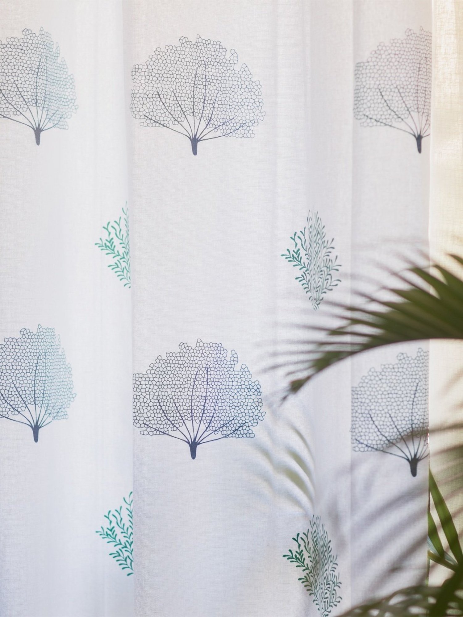 Urban Space Printed White Cotton 5 ft Window Curtains - Set of 2