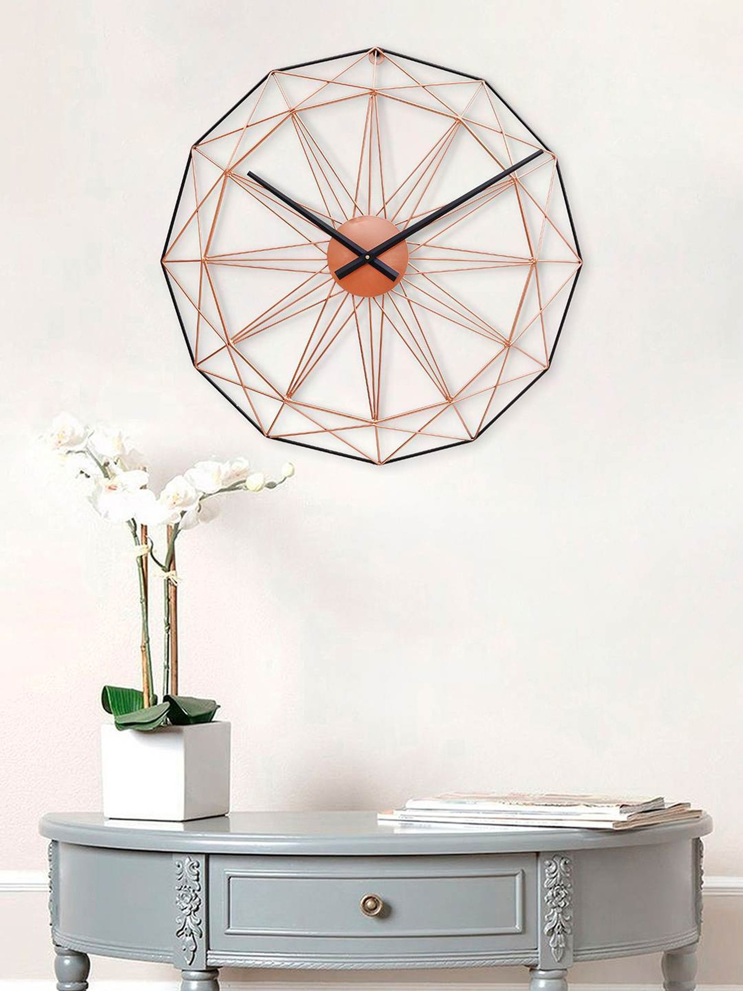 CHRONIKLE Classic Round Black & Copper Rose Gold Iron Wall Clock