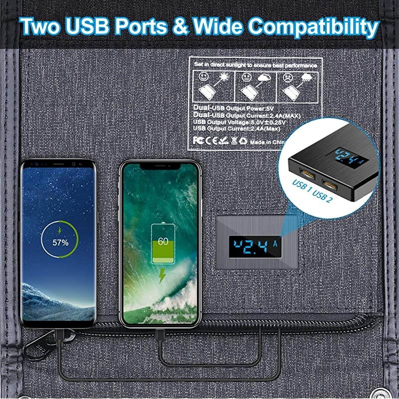 SolarCharger16W SolarPanelCharger Foldable Solar Panel Portable with Dual USB Ports DisplayFunction Waterproof OutdoorPortable Solar Charger Camping Travel for Cellphone Camera etc
