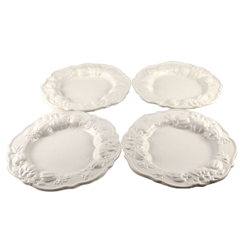 Tabletop 8.0" White Plate With Pumpkins Thanksgiving Dinner Party K & K Interiors  -  Dining Plates