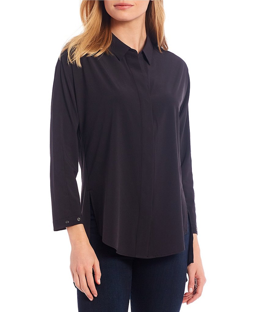 NIC + ZOE Long Sleeve Point Collar Neck Wrinkle Resistant Tech Stretch Shirt