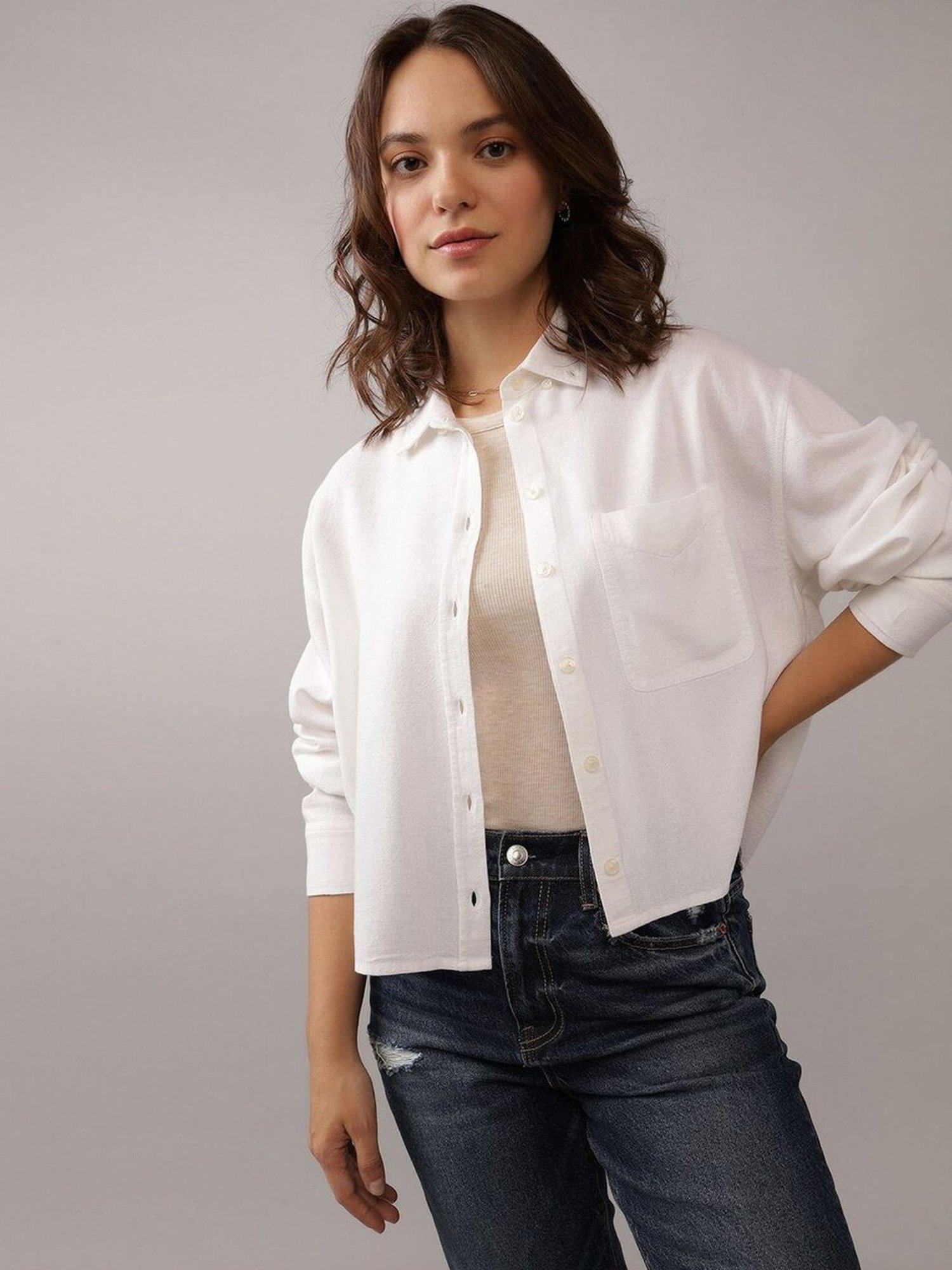 American Eagle Outfitters White Plain Shirt