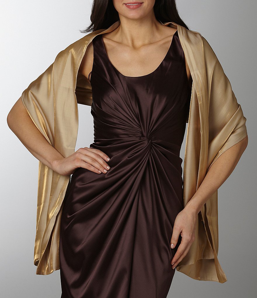 Cejon Metallic Crocheted Fringe Metallic Evening Wrap