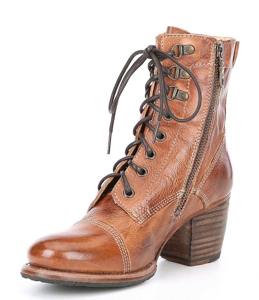 Bed Stu Judgement Leather Block Heel Combat Boots