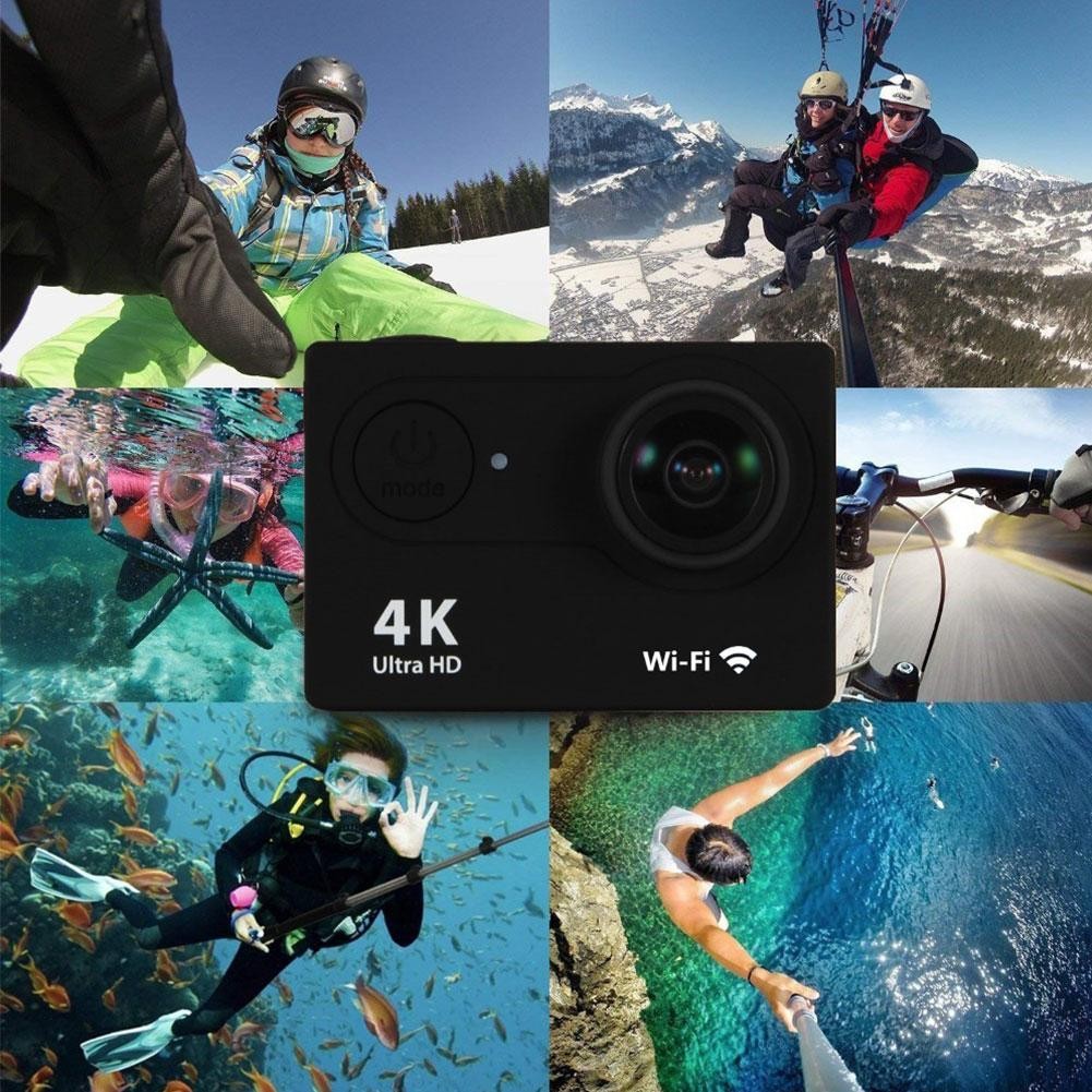 Black H9R Action Camera HD 4K WiFi 2inch 1080p/60fps Underwater Waterproof Helmet Video Recording DV Recoder Sports Cam with Remote Control