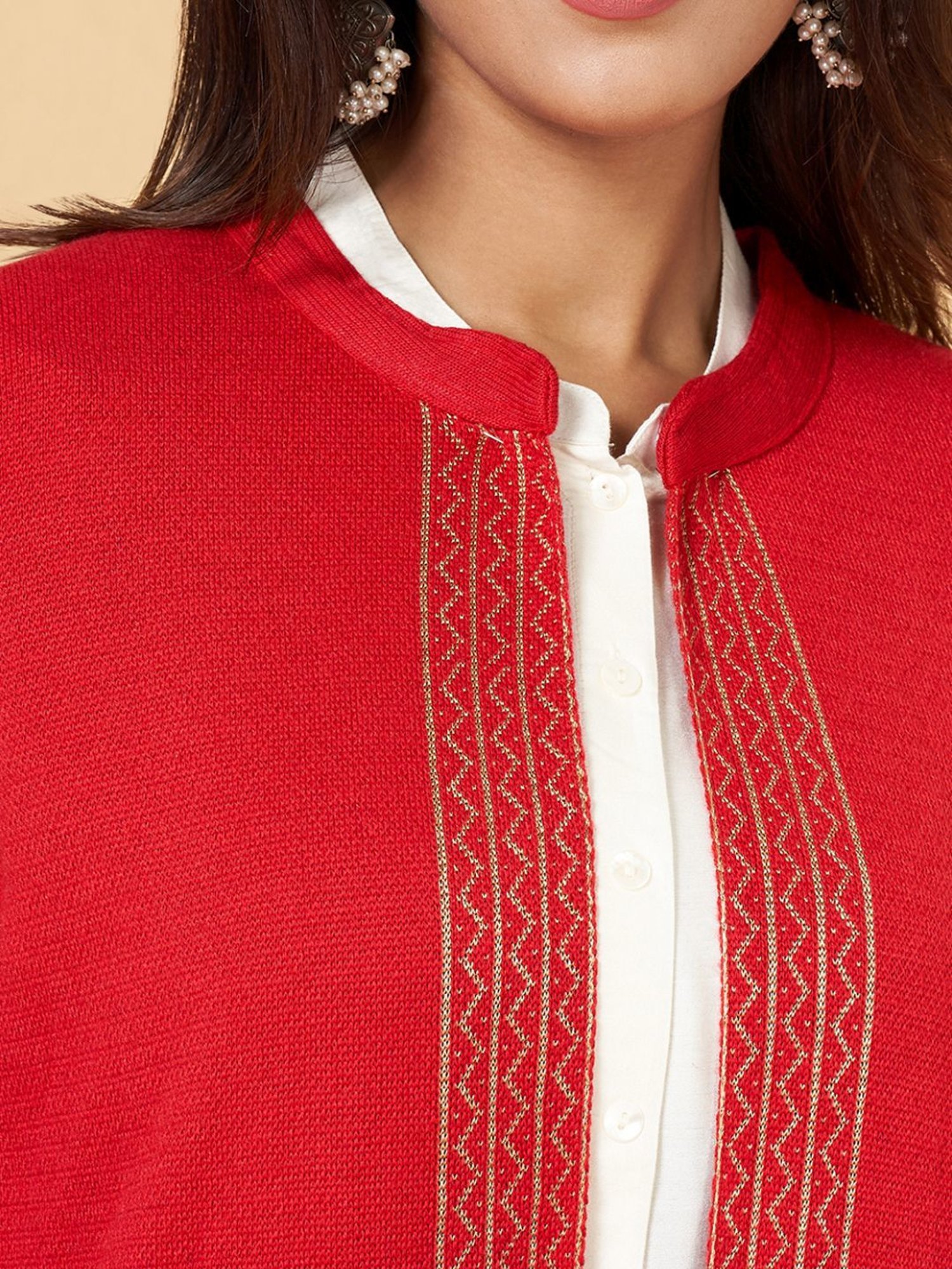 YU by Pantaloons Red Self Pattern Shrug