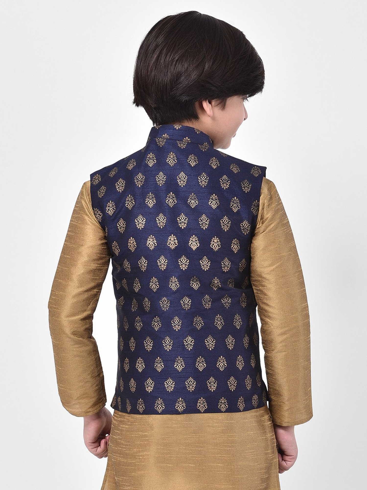 Deyann Kids Navy Embroidered Nehru Jacket
