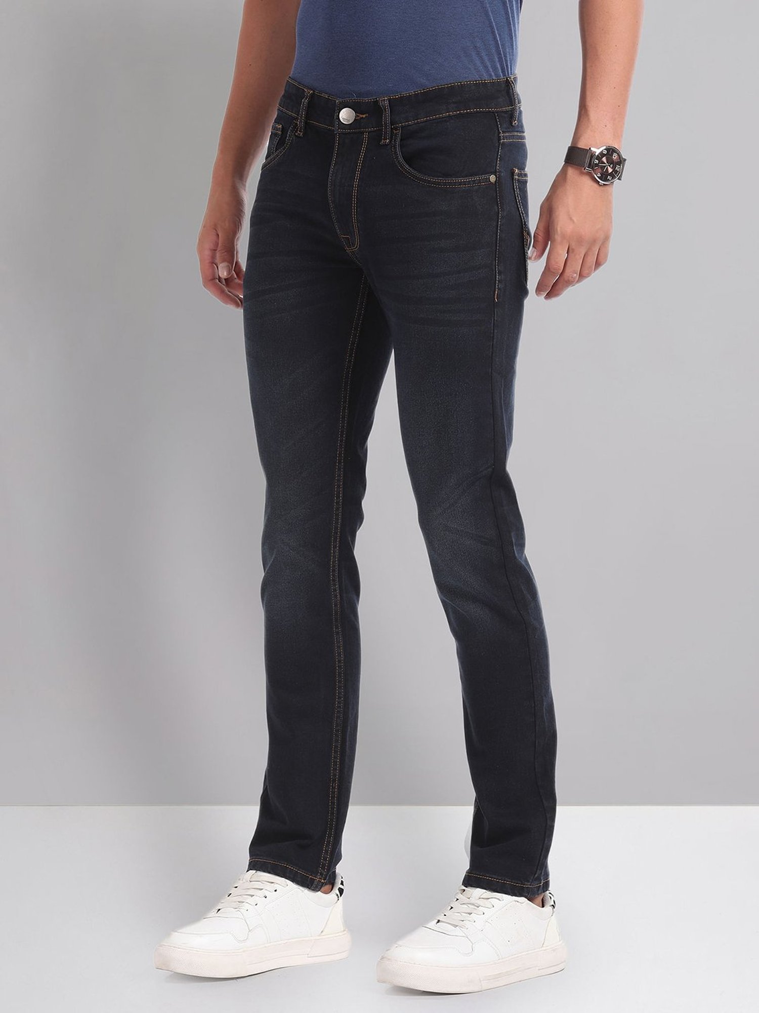 AD by Arvind Dark Blue Lightly Washed Skinny Fit Jeans